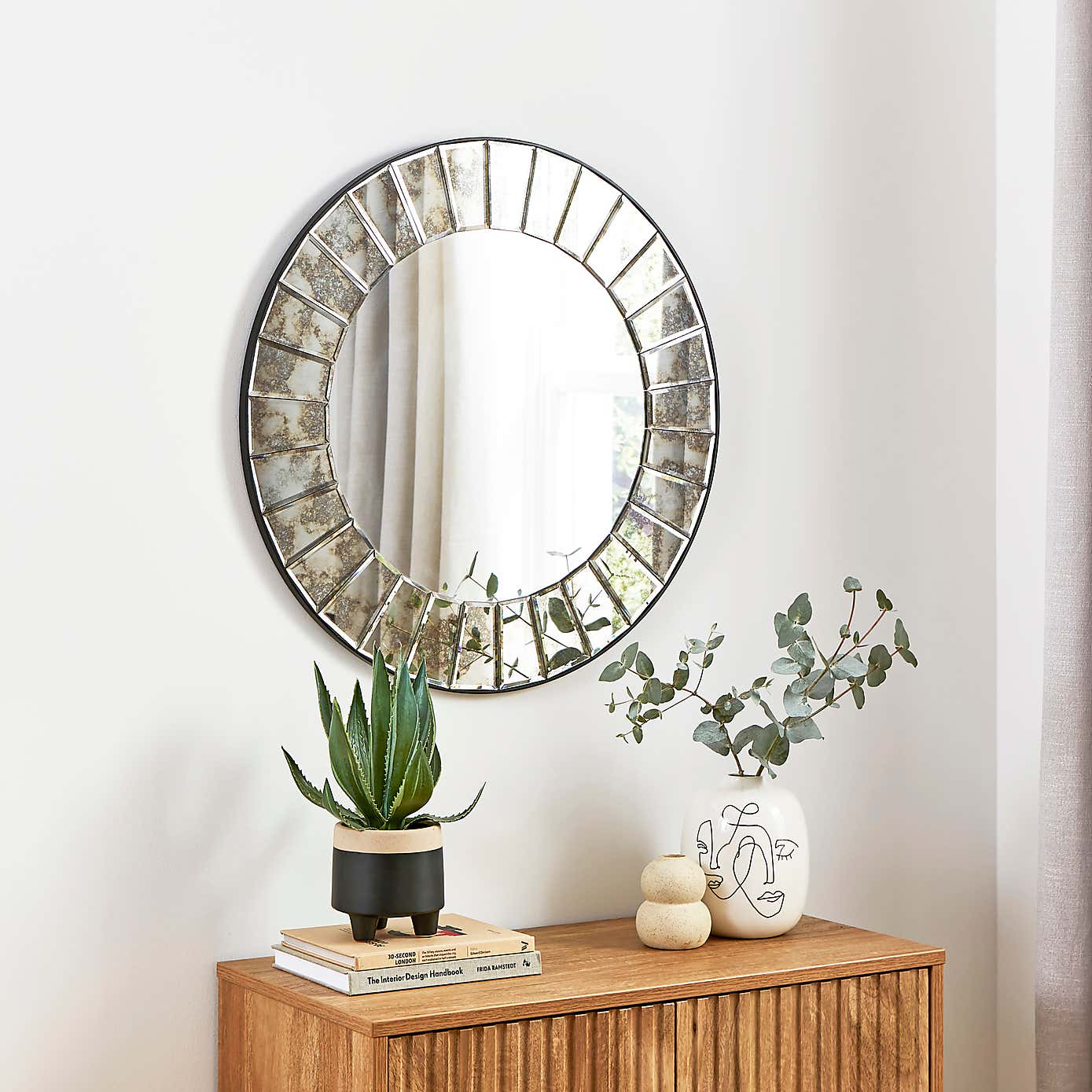 Antique Printed Edge Round Wall Mirror