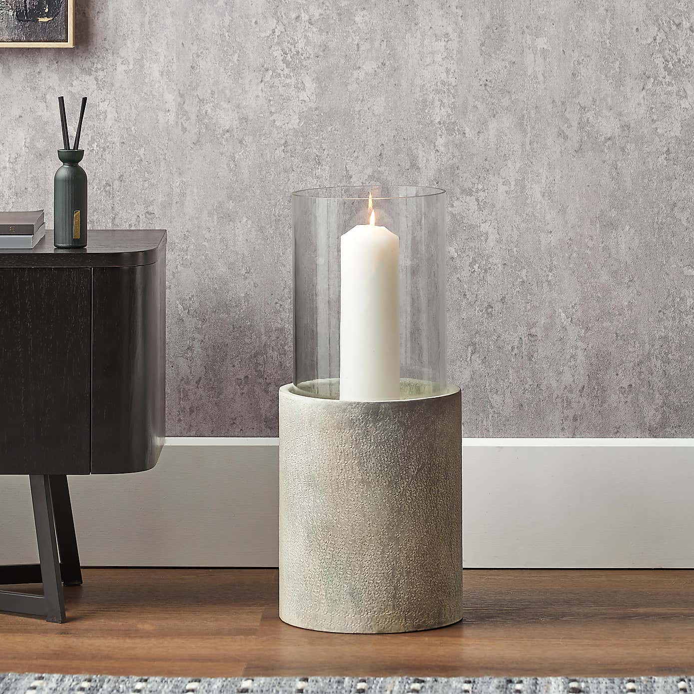 Metal & Glass Pedestal Hurricane Candle Holder