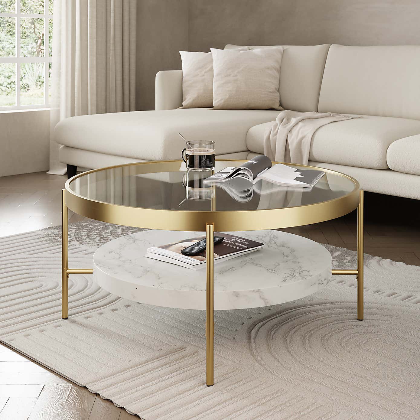Noelle Gold Effect Faux Marble Coffee Table
