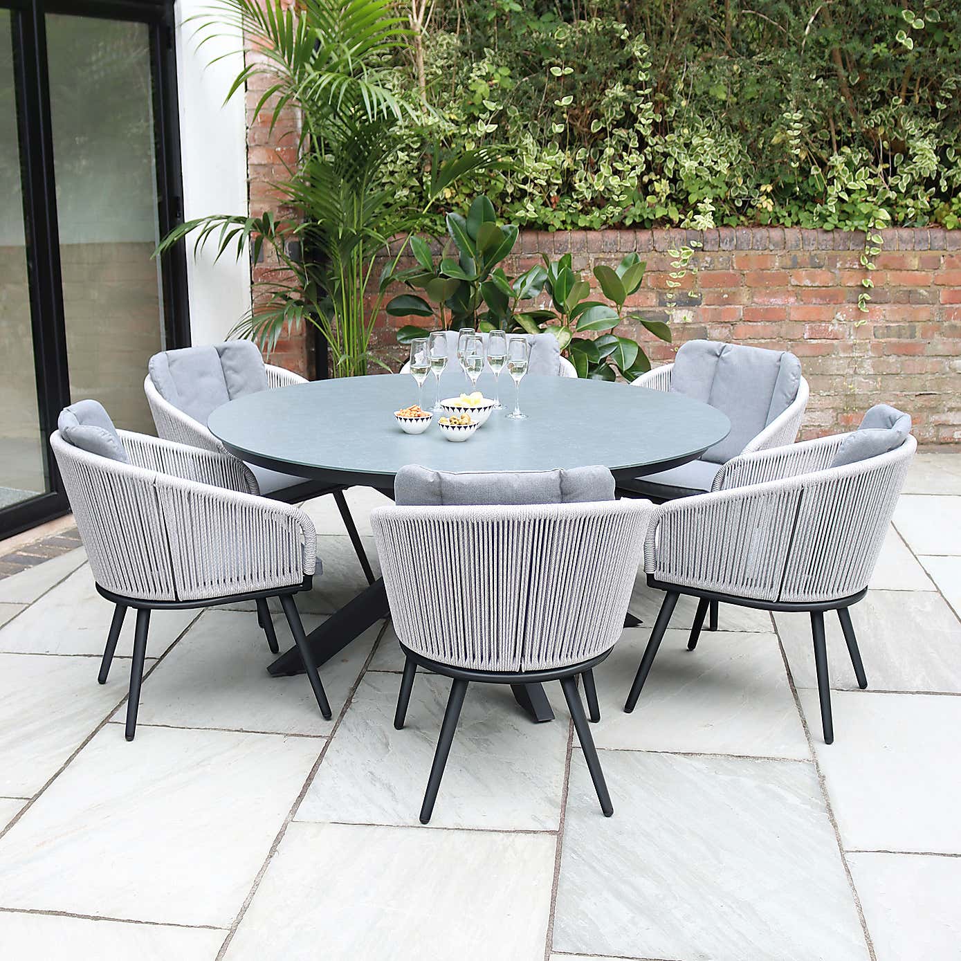 A.Mir Aspen Ceramic Top Outdoor Dining Table with 6 Chairs