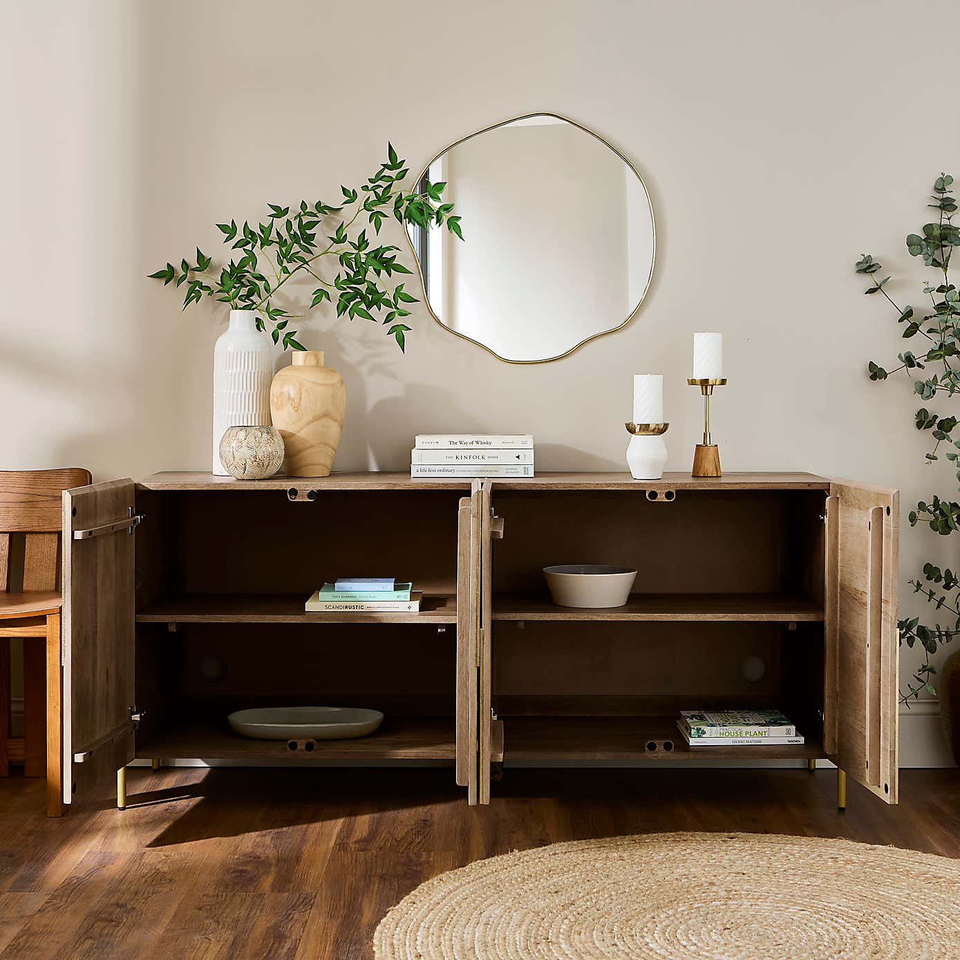 Zaneta Large Sideboard, Mango Wood and Brass