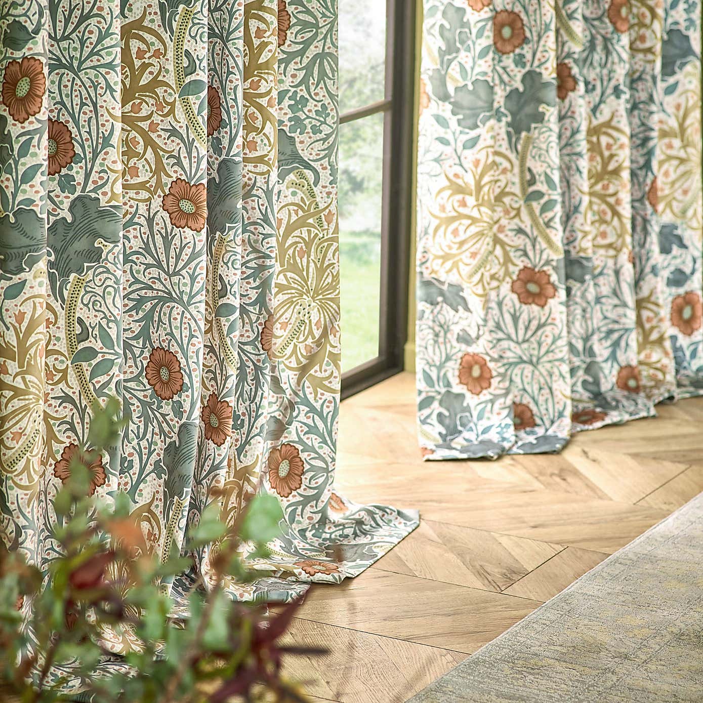 Morris & Co. Seaweed Matte Velvet Pencil Pleat Curtains