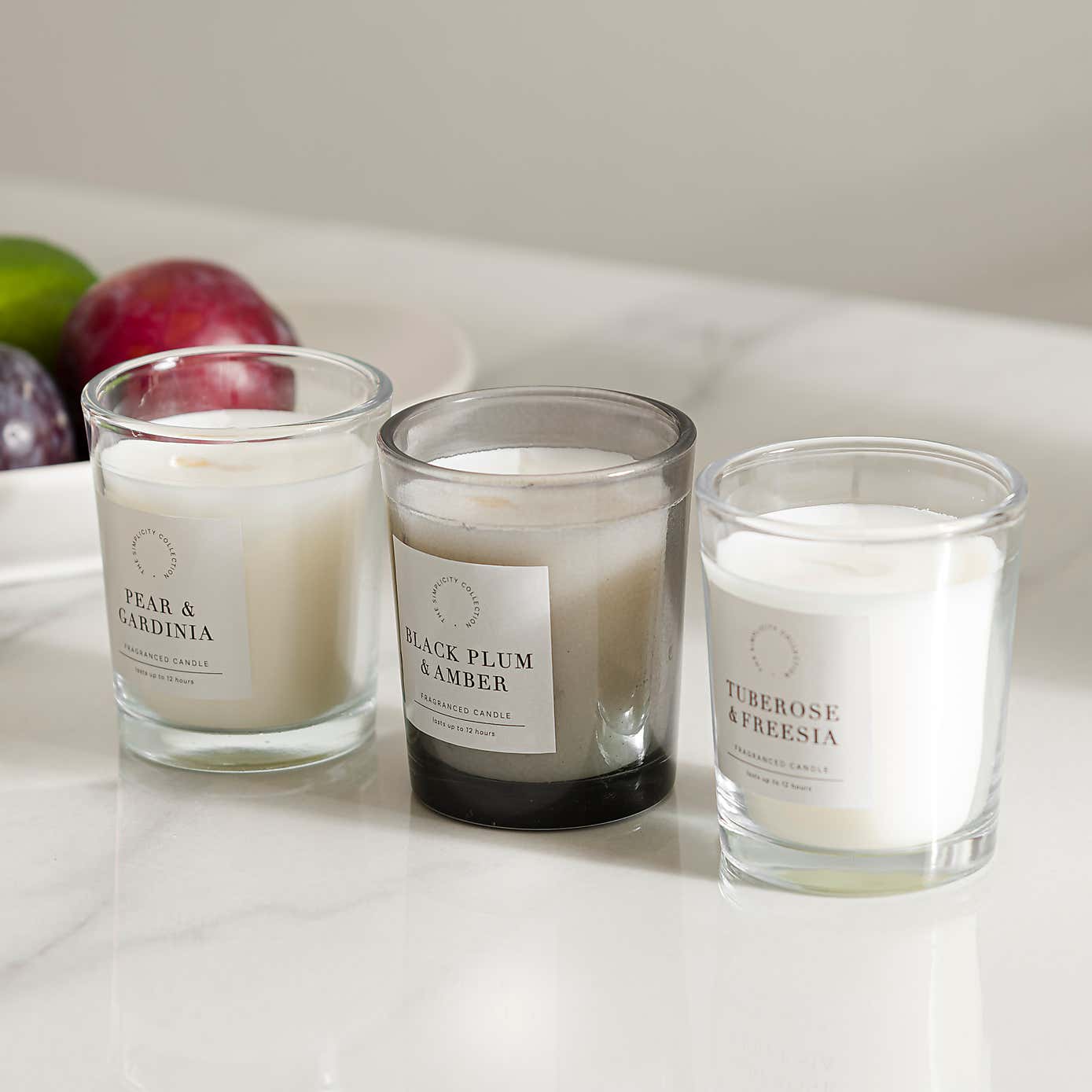 Set of 3 Pear & Gardenia, Plum & Patchouli and Tuberose & Freesia Candles