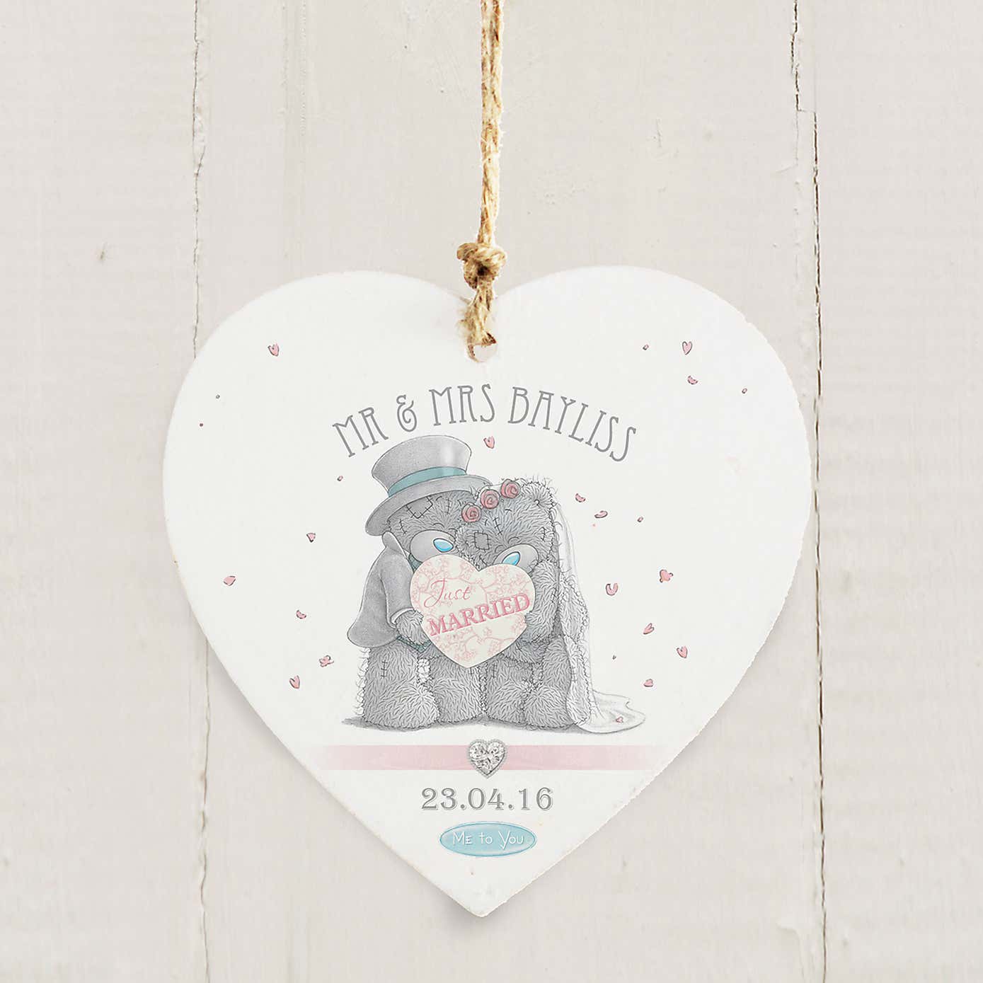 Personalised Me To You Wedding Couple Wooden Heart Decoration