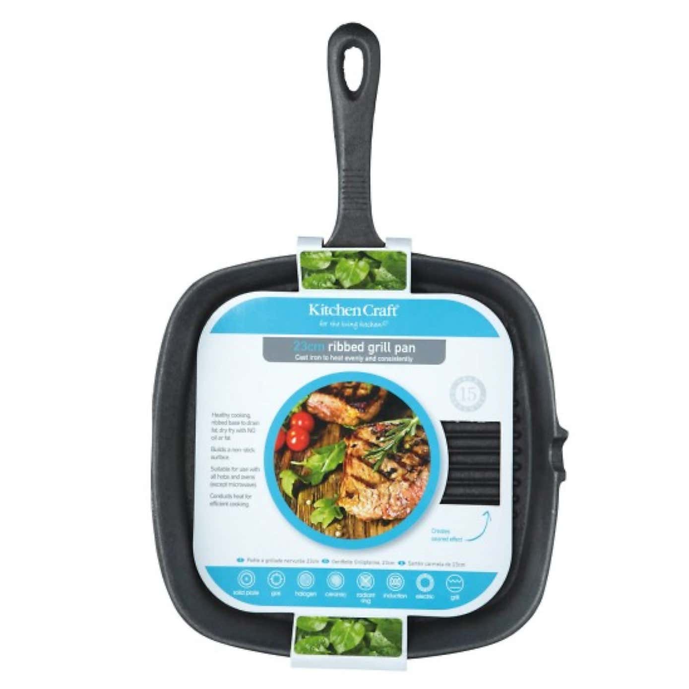 KitchenCraft Induction-Safe Square Cast Iron Skillet Pan