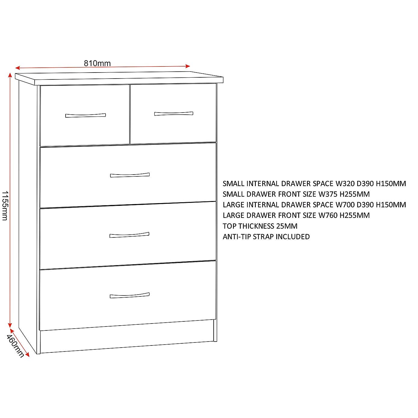 Nevada 5 Drawer Chest