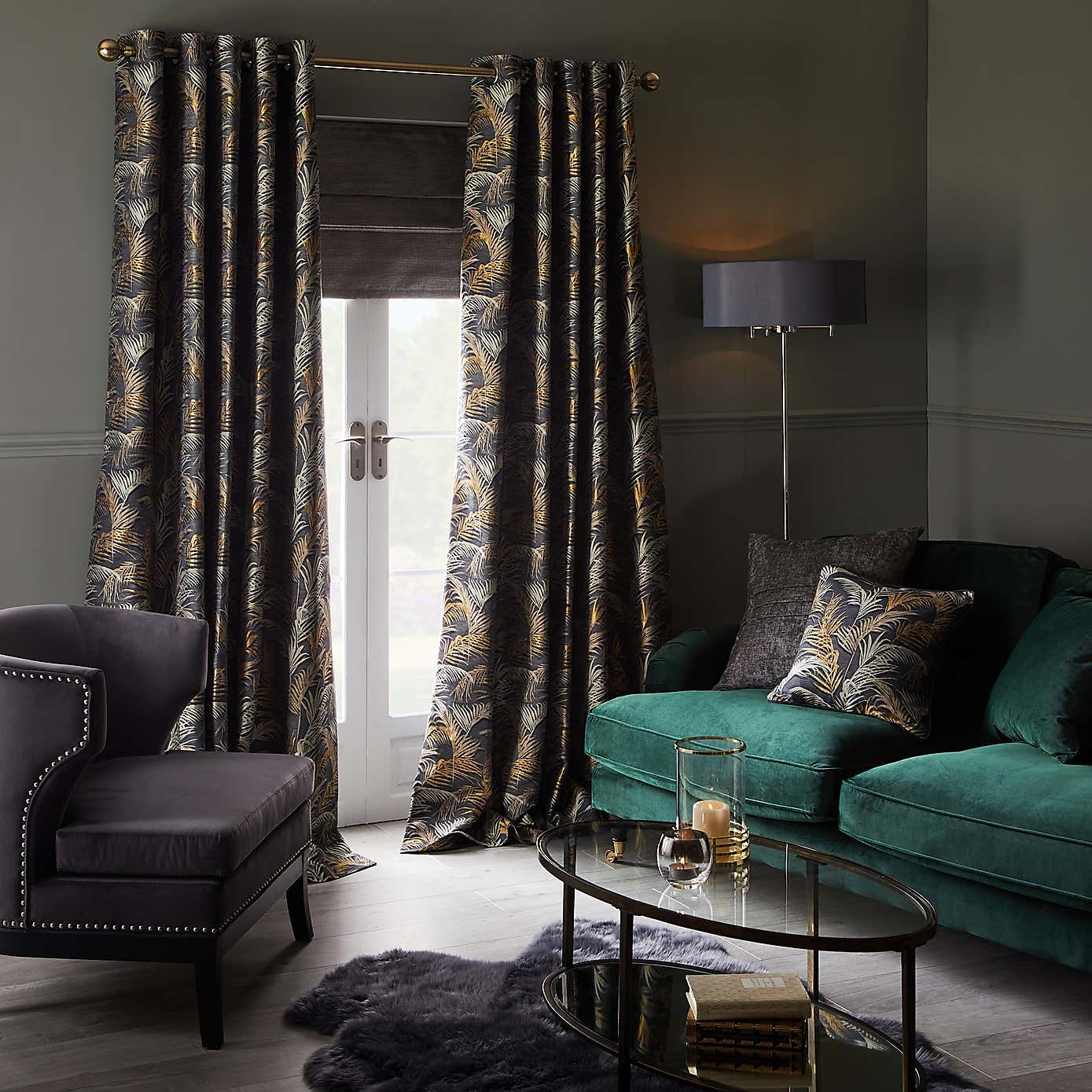 Palm Charcoal Eyelet Curtains