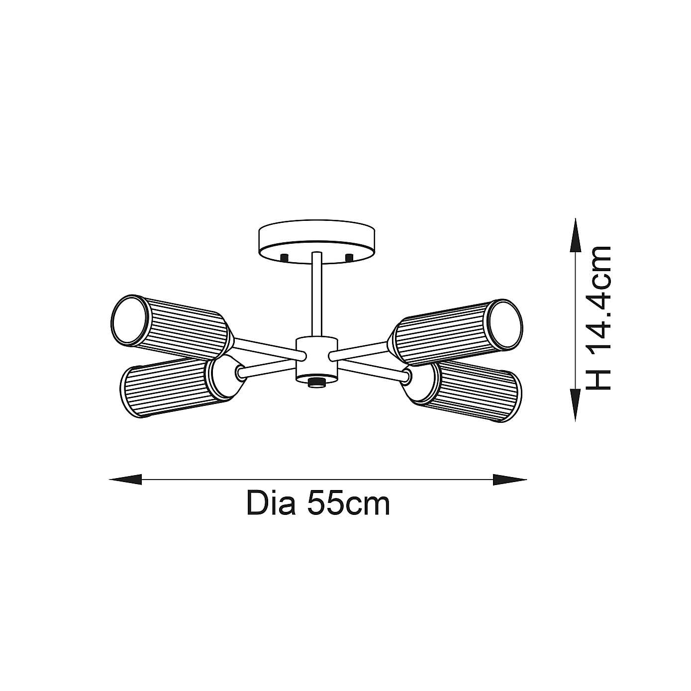 Vogue Bailey Ribbed 4 Light Semi Flush Ceiling Light