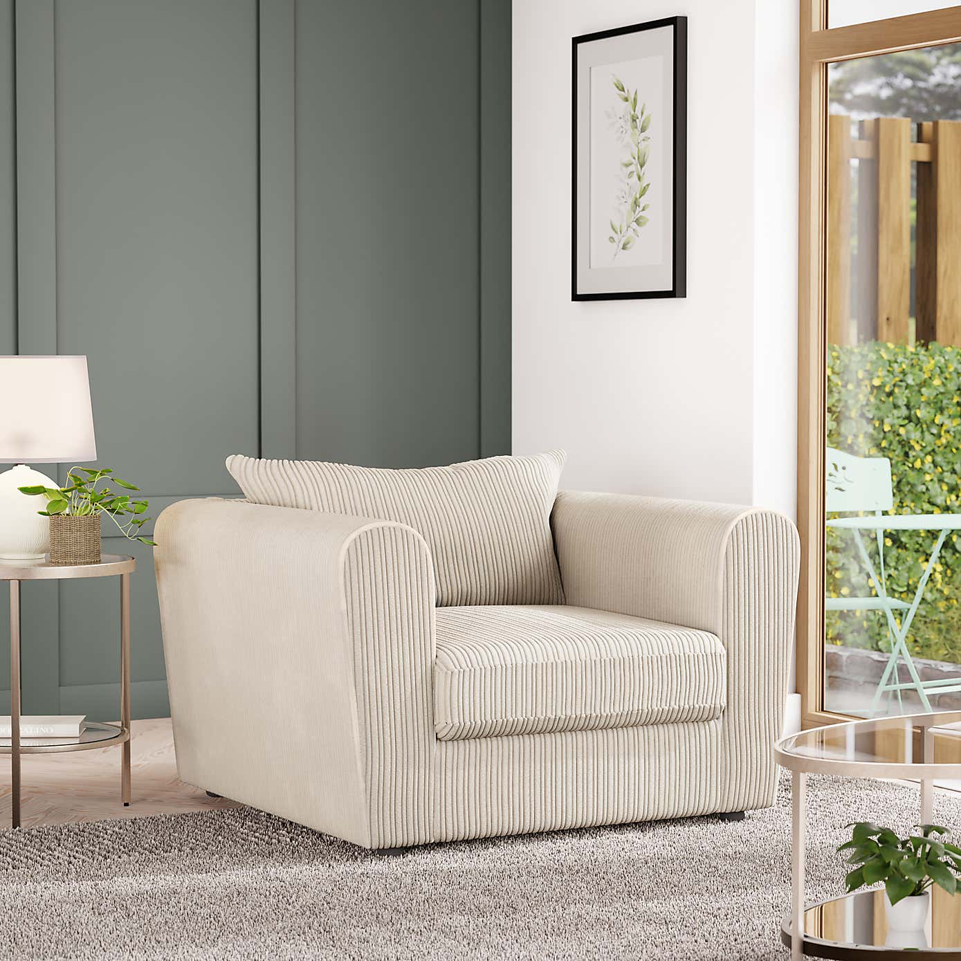 Blake Curved Arm Jumbo Cord Snuggle Chair