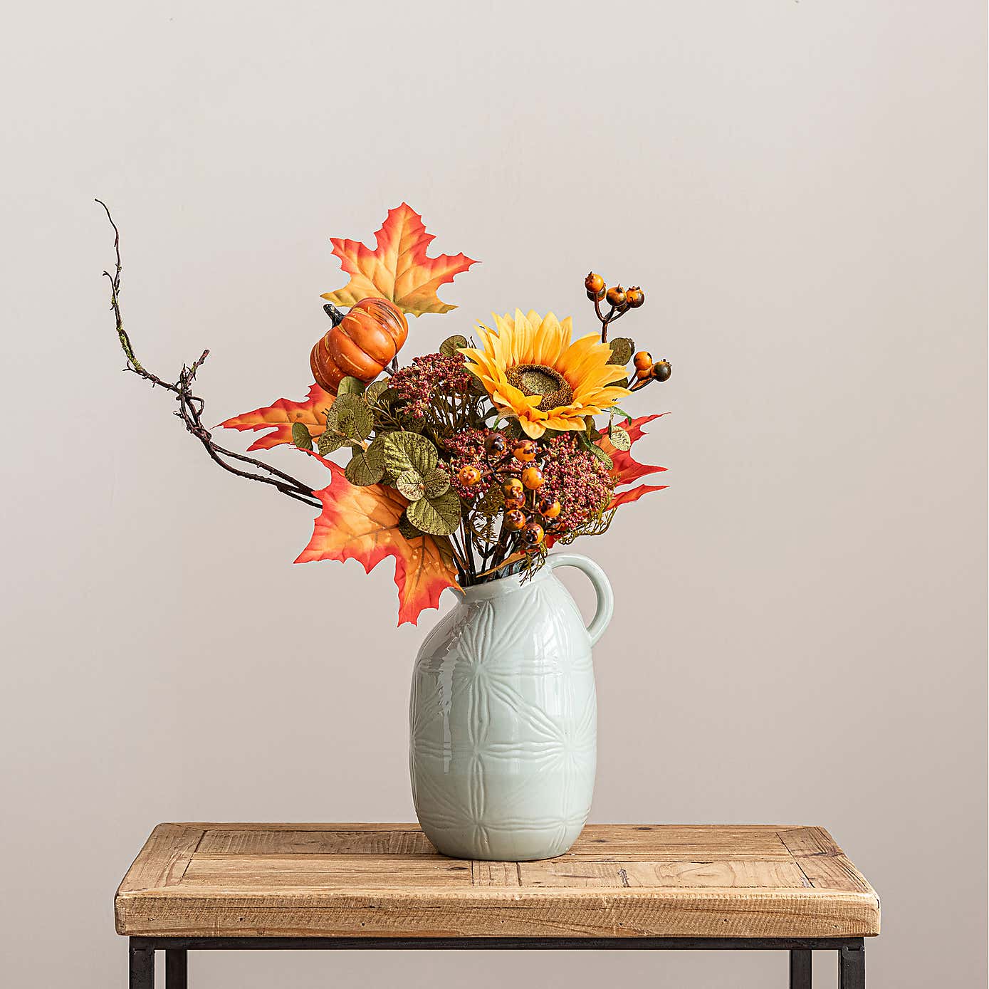 Artificial Autumn Sunflower Bouquet in Ceramic Plant Pot