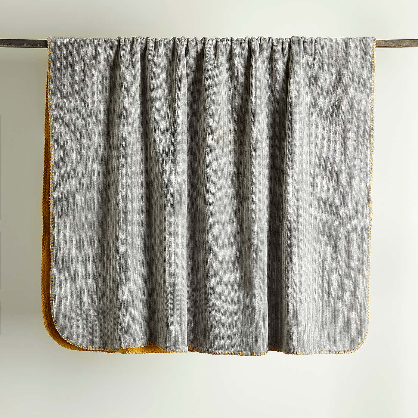 Reversible Chenille Ochre Grey Fleece Throw 200x200cm