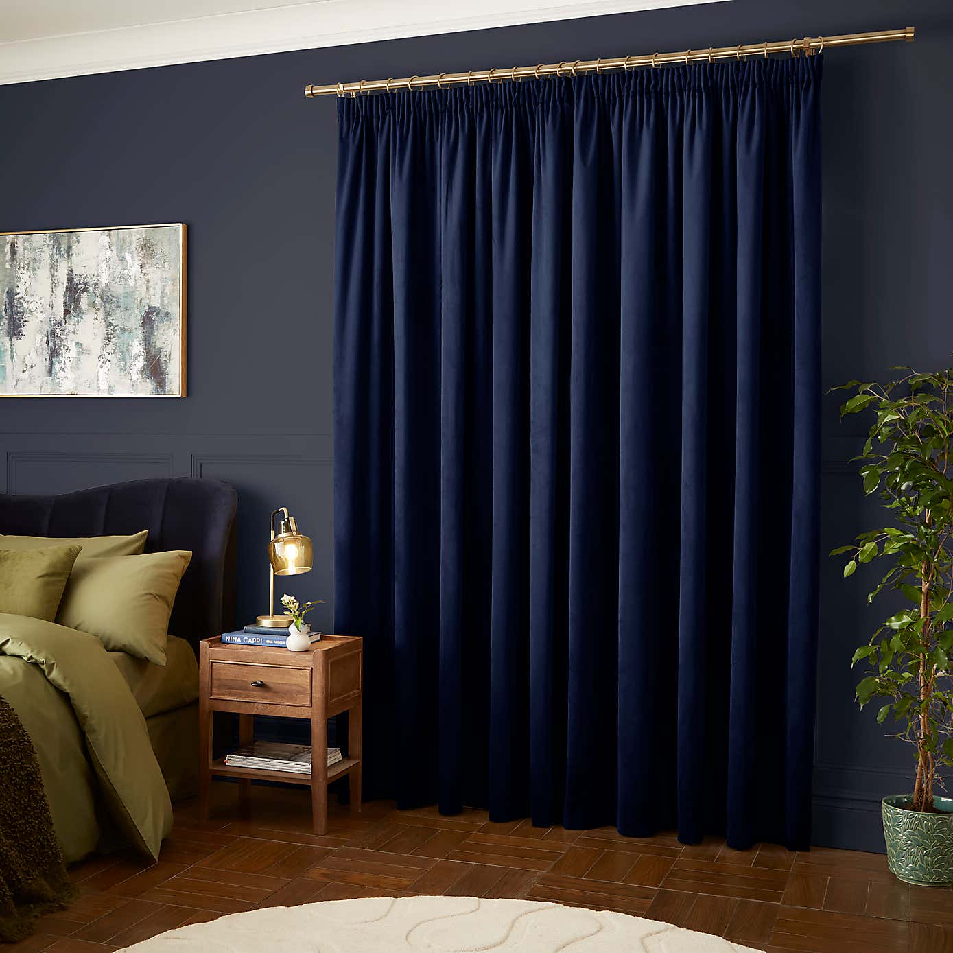 Recycled Velour Olive Pencil Pleat Curtains