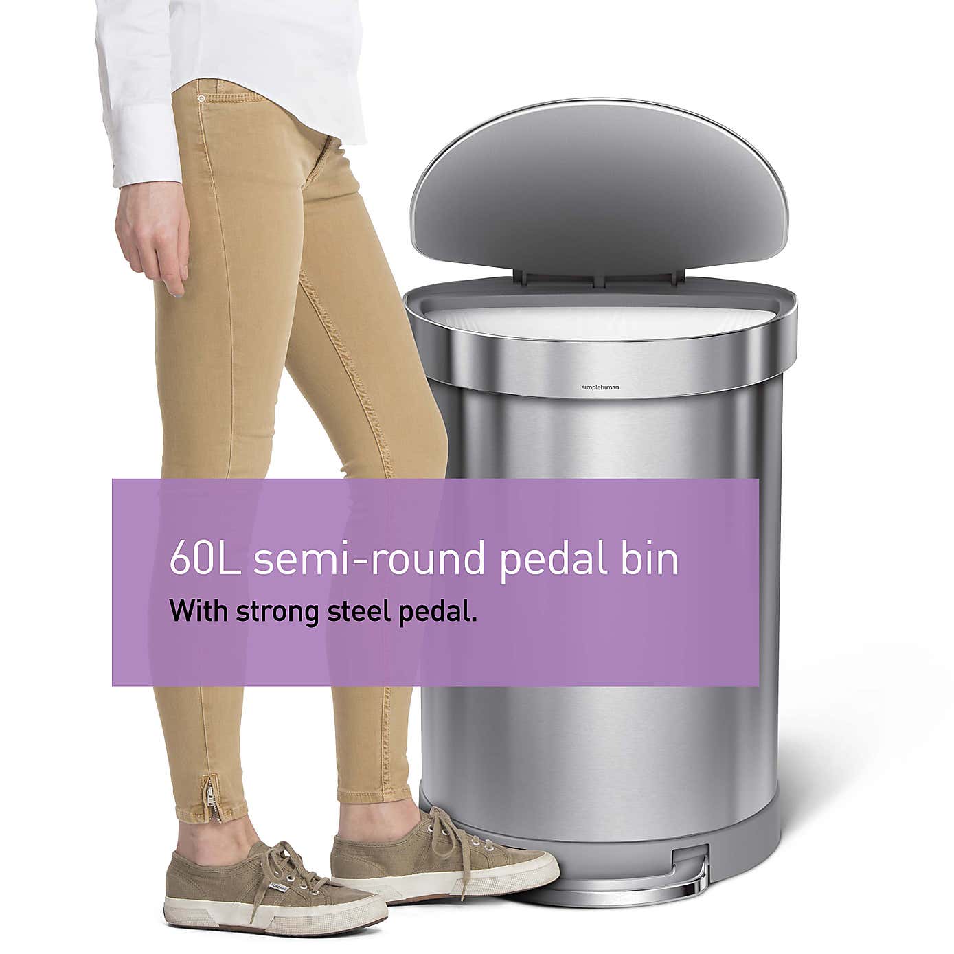 Simple Human 60 Litre Semi Round Stainless Steel Pedal Bin