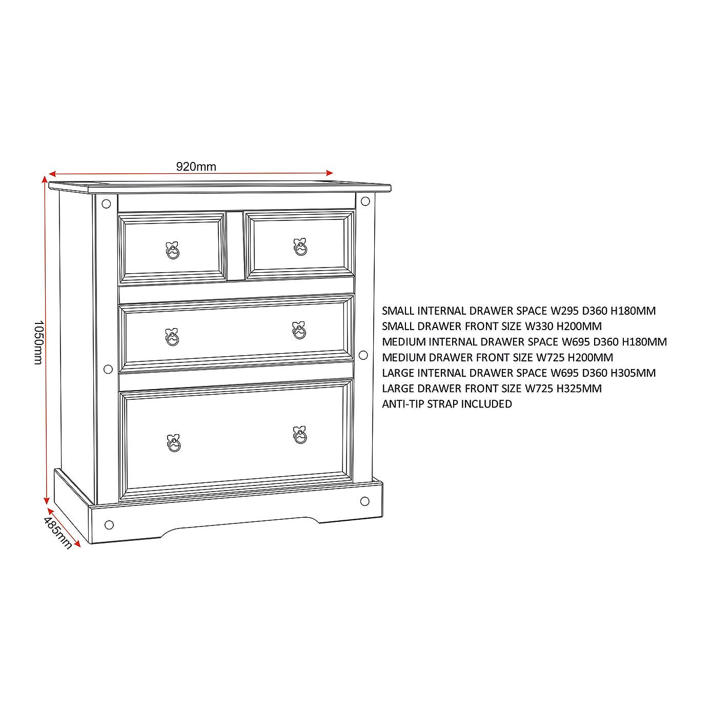 Corona Pine 4 Drawer Chest