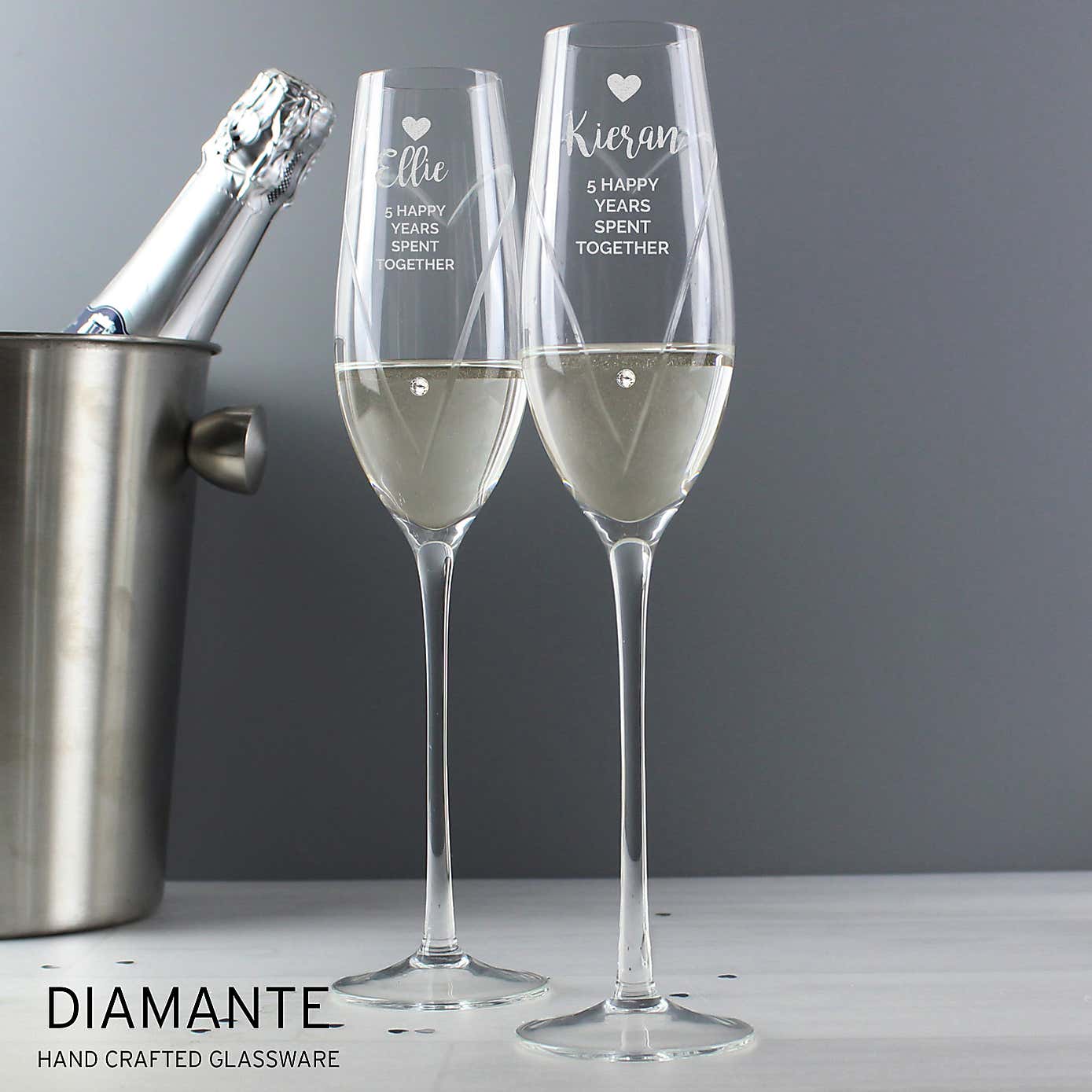 Personalised Hand Cut Heart Celebration Pair of Flutes with Gift Box