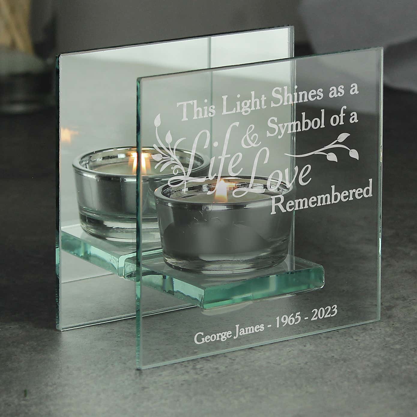 Personalised Life and Love Mirrored Glass Tea Light Holder
