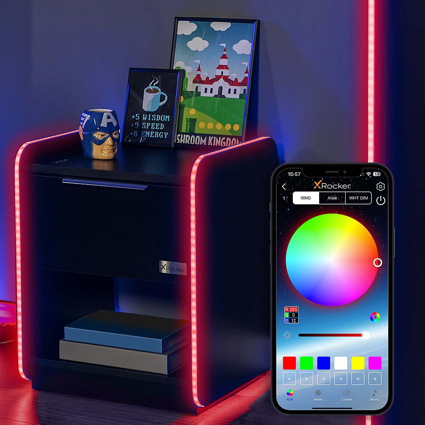 Electra Bedside Table with Wireless Charging and LED Lights