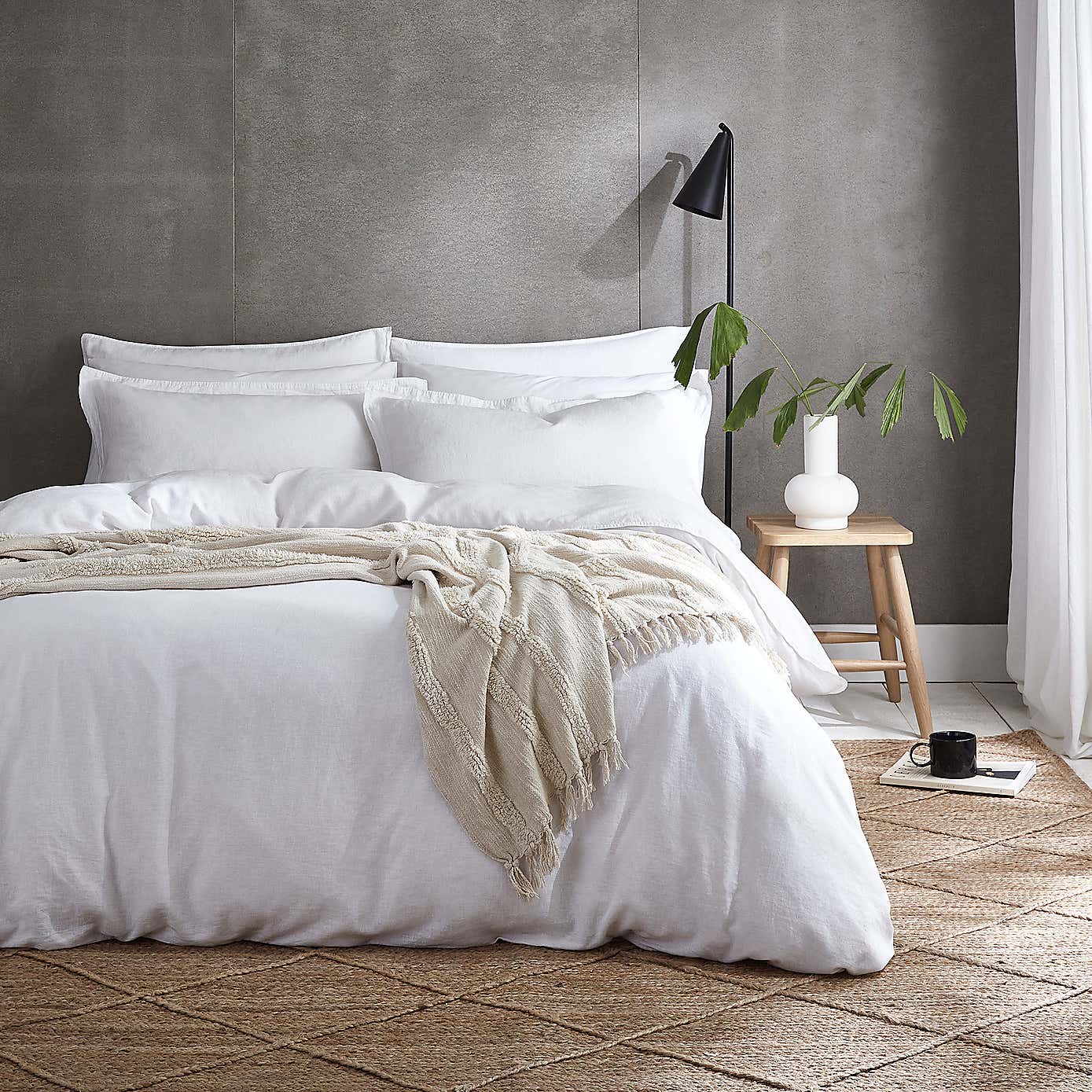 Cotton Linen White Duvet Cover & Pillowcase Set