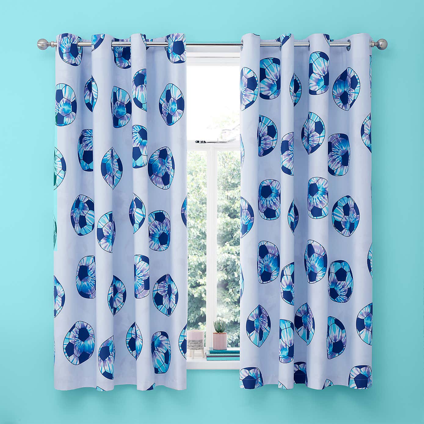 Catherine Lansfield Tie Dye Football Purple Eyelet Curtains