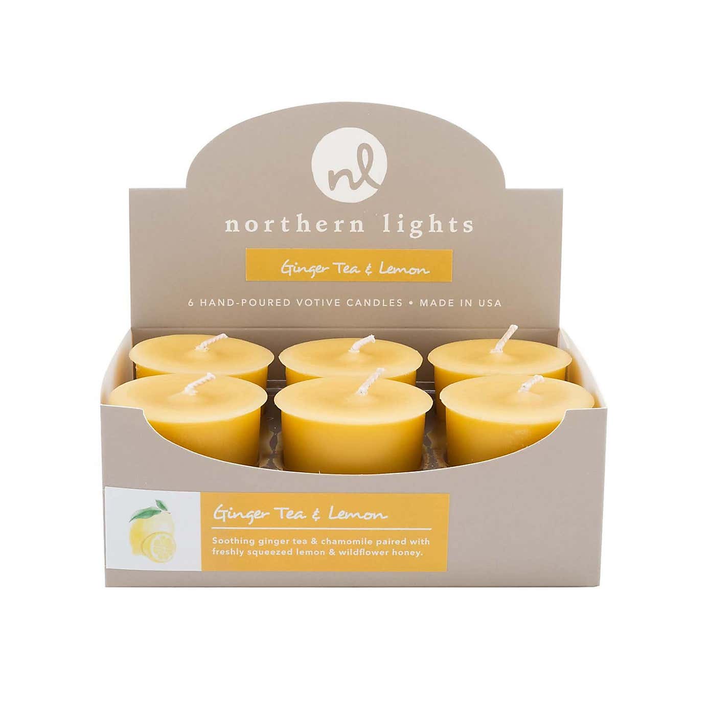 Northern Lights Ginger Tea and Lemon Pack of 6 Votive Candles