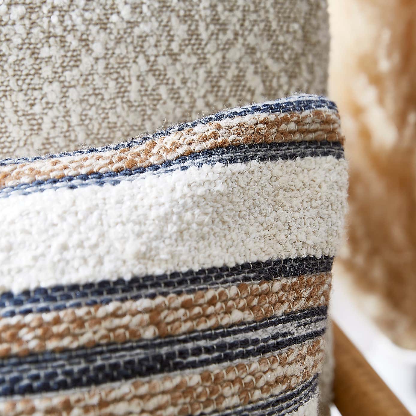 Woven Stripe Ivory Square Cushion