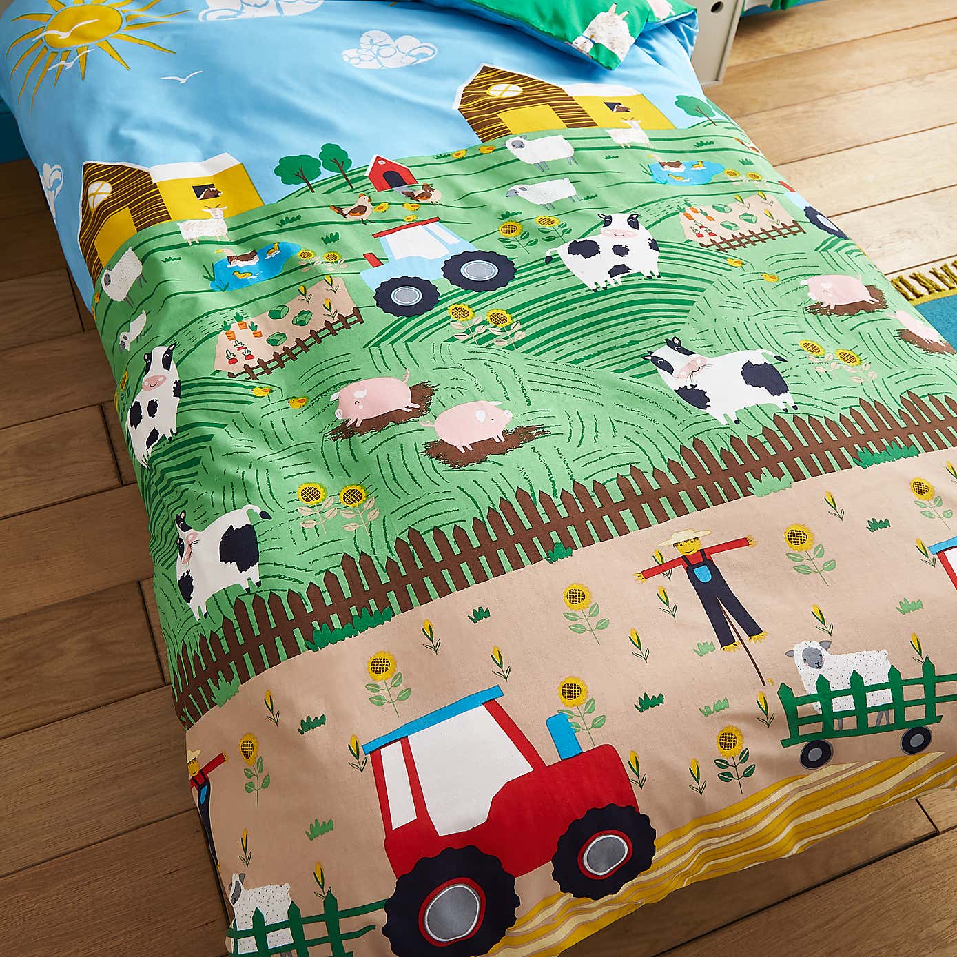 Catherine Lansfield Farmyard Animals Blue Reversible Duvet Cover and Pillowcase Set