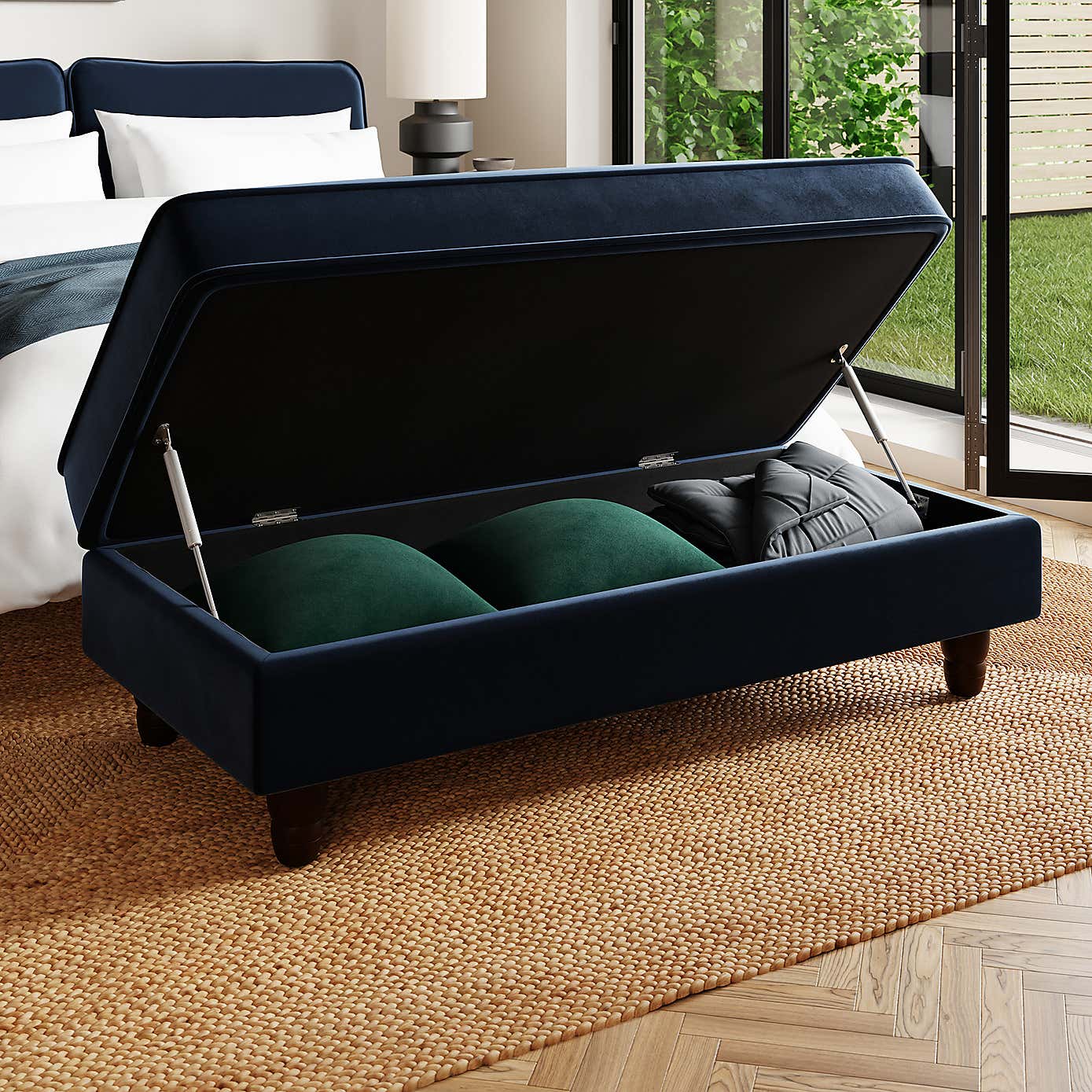 Beatrice Matte Velvet Long Footstool with Storage