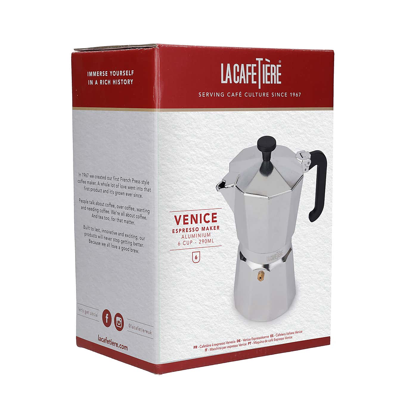La Cafetiere Venice Alum 6 Cup Silver Espresso Cafetiere