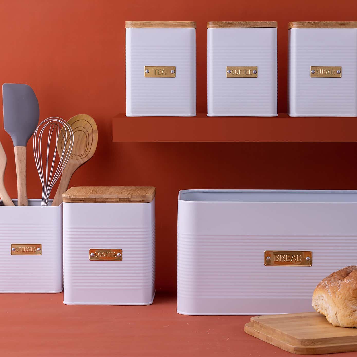 Typhoon Otto Set of 3 White Square Tea, Coffee & Sugar Canisters