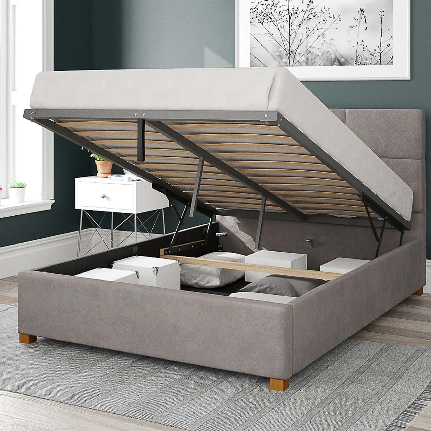 Caine Plush Velvet Ottoman Bed Frame