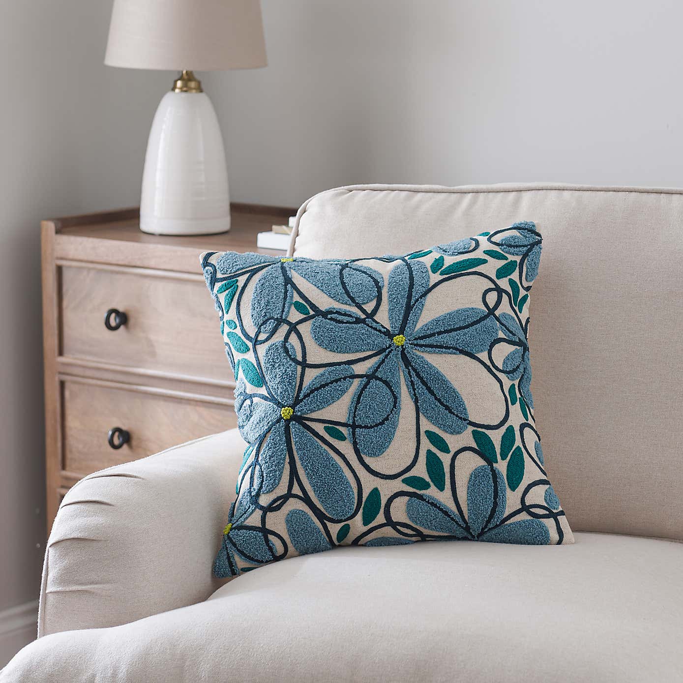 Crewel Work Floral Cushion