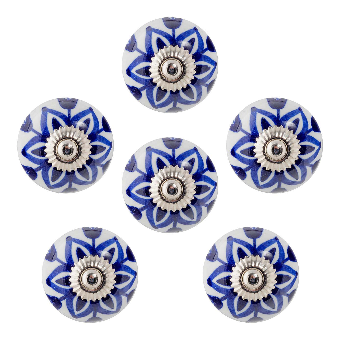 Set of 6 Nicola Spring Navy Flower Round Drawer Knobs