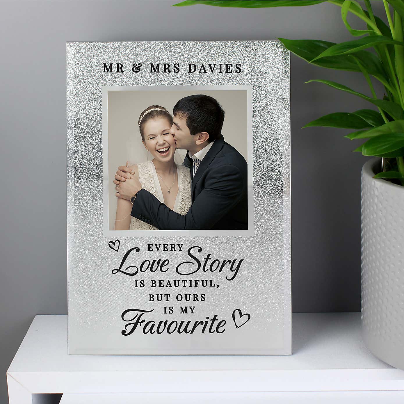 Personalised Every Love Story Is Beautiful Glitter Glass Photo Frame