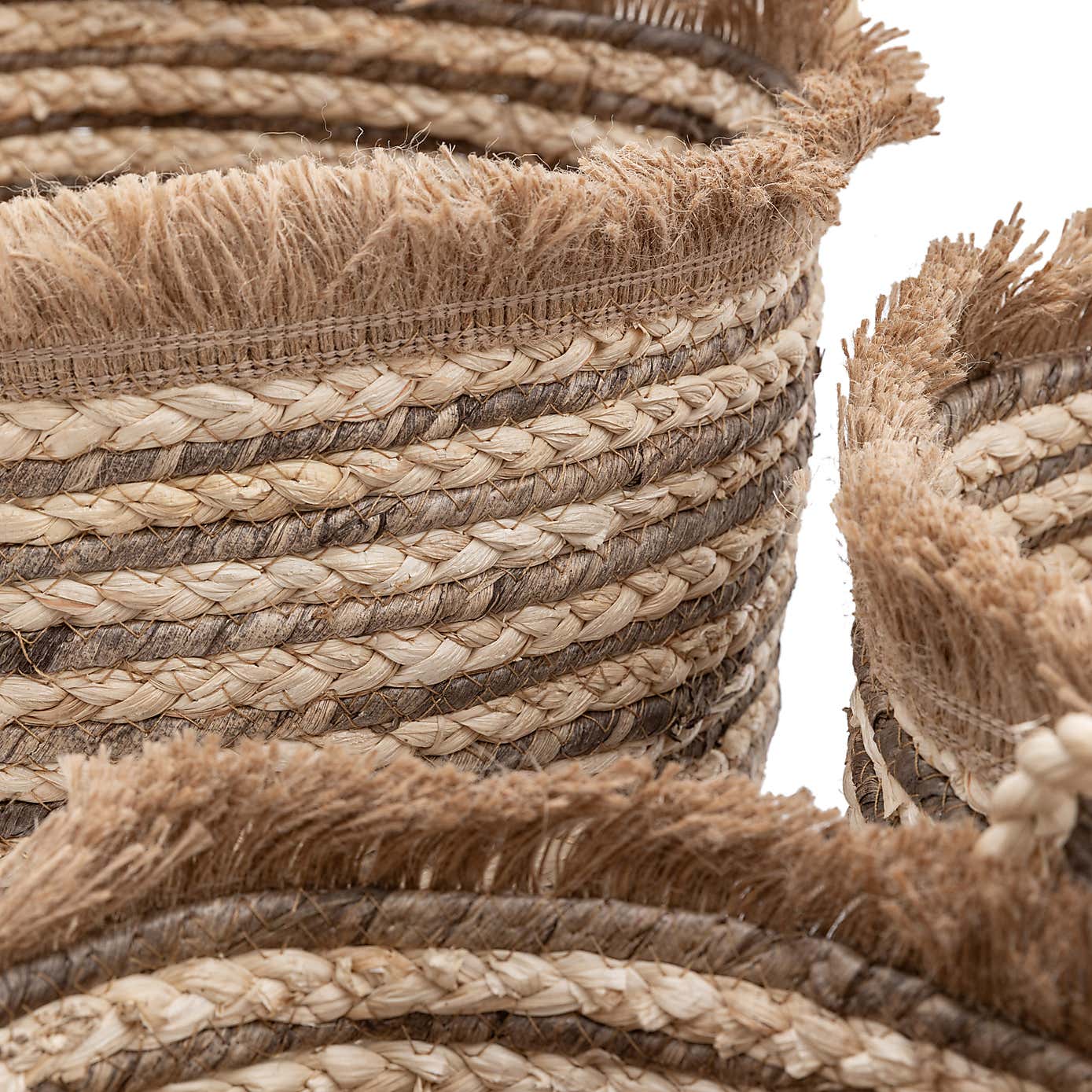 Set of 3 Fringed Woven Stripe Storage Baskets