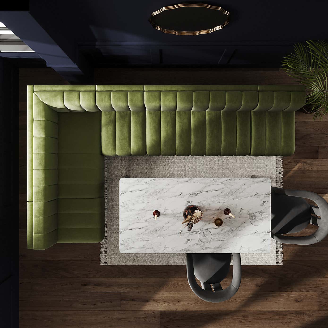 Amali Matte Plush Velvet Right Hand Dining Bench Olive Bundle