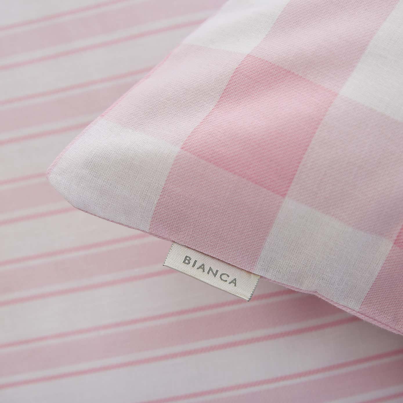 Bianca Check And Stripe 100% Cotton Duvet Cover and Pillowcase Set