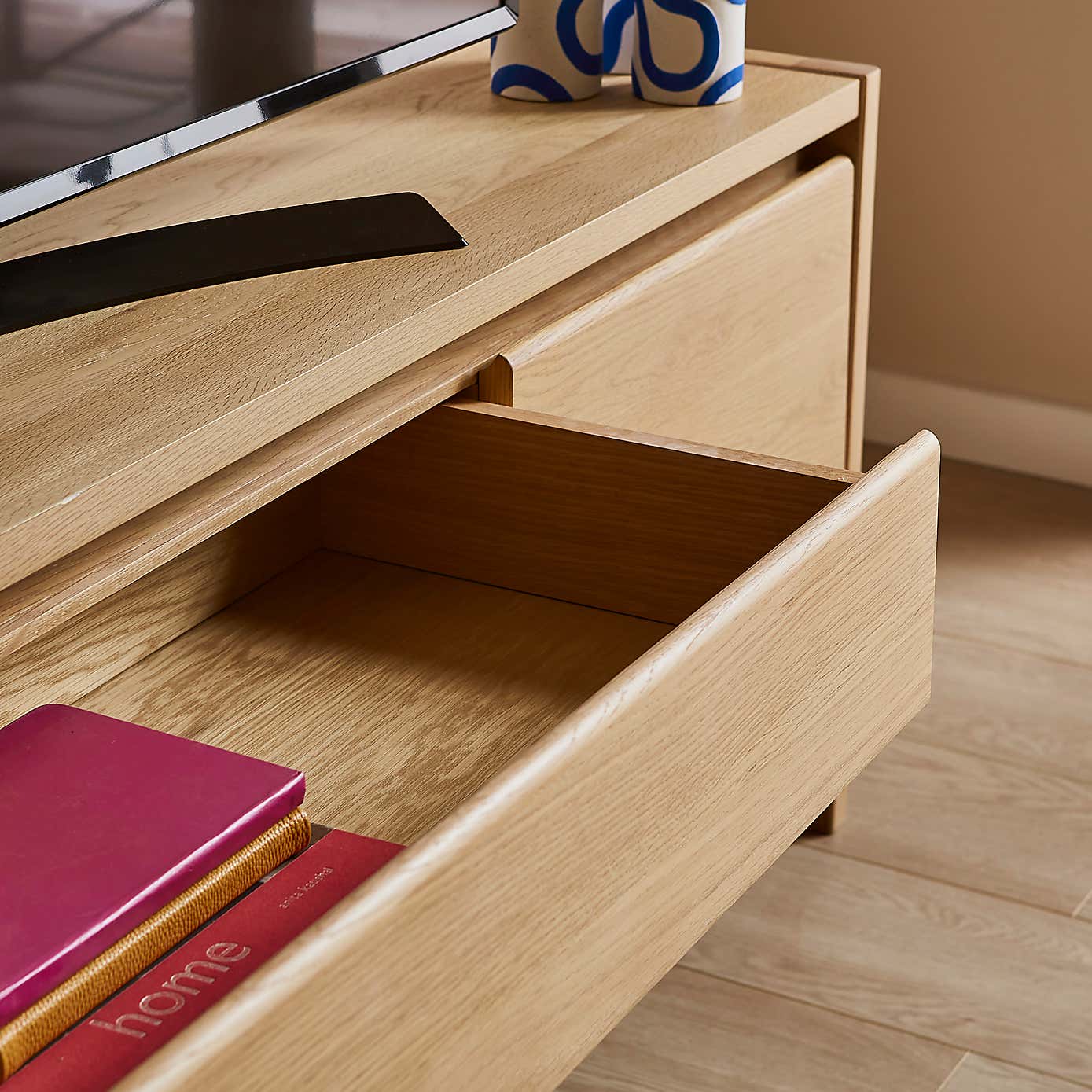 Elements Holmes Extra Wide TV Unit for TVs up to 80", Oak