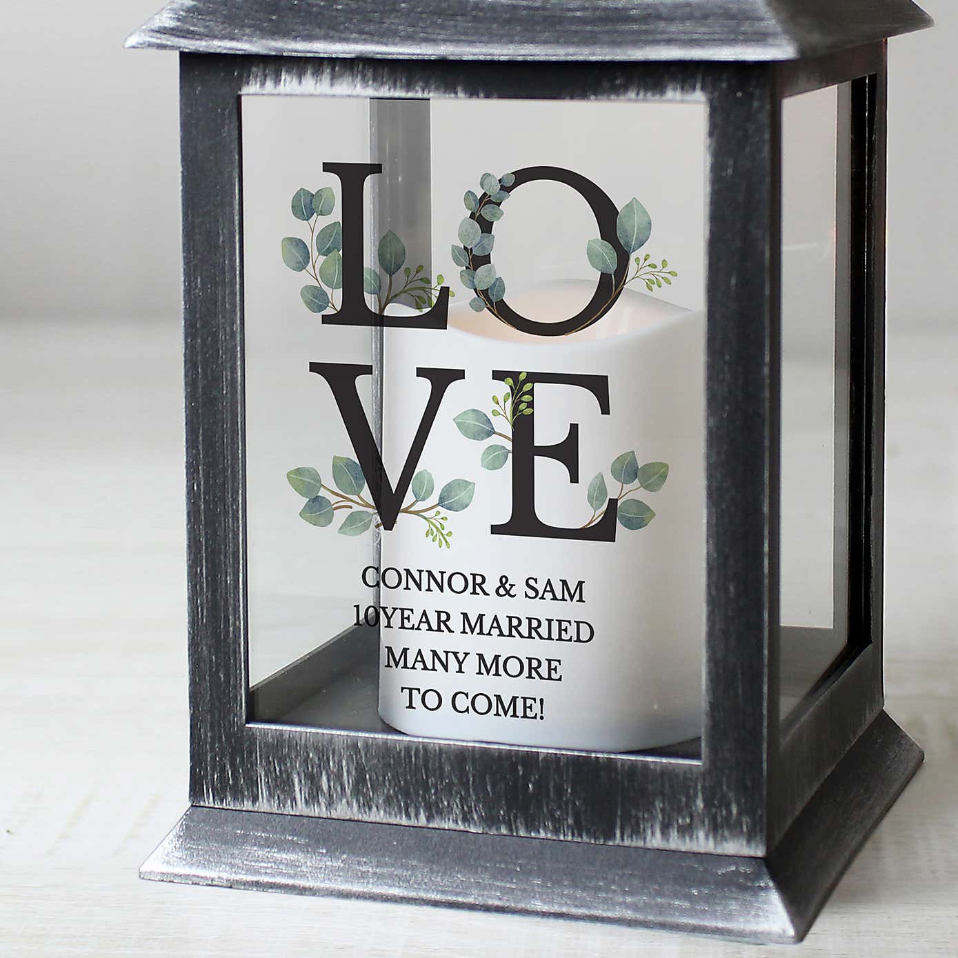 Personalised  Botanical LOVE Black Lantern