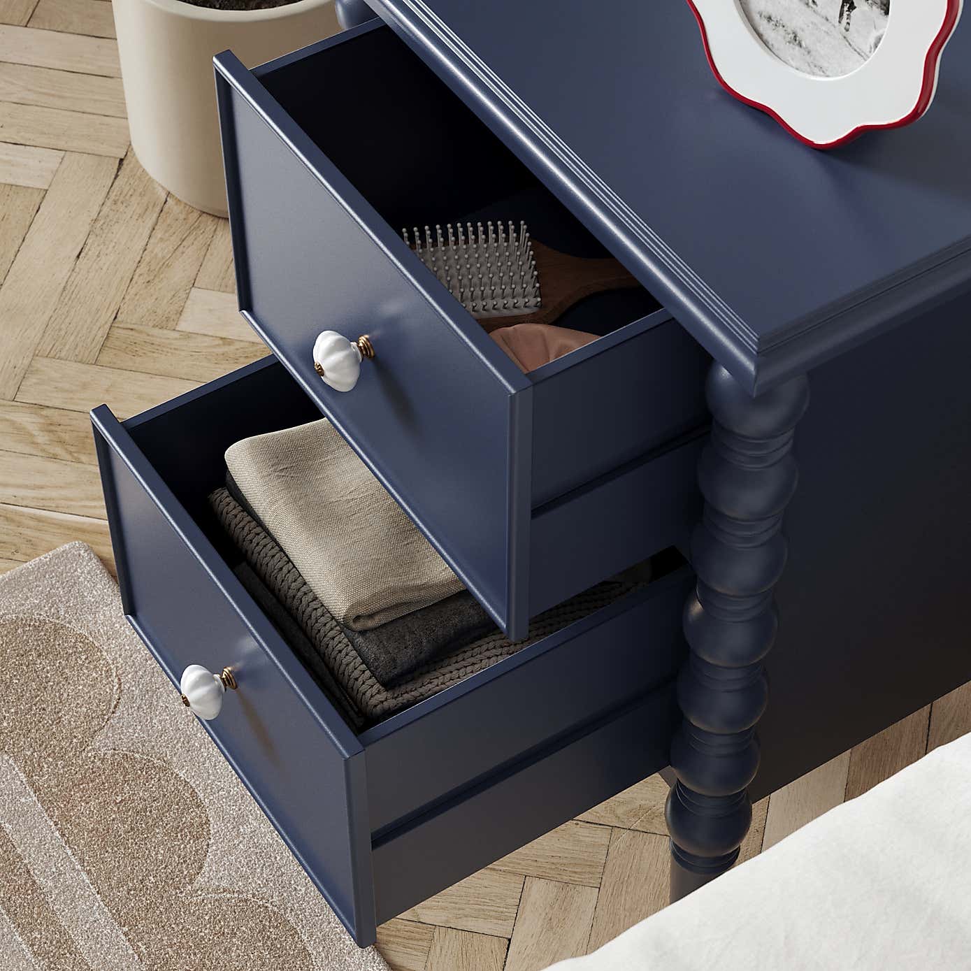 Pippin 2 Drawer Bedside Table, Navy