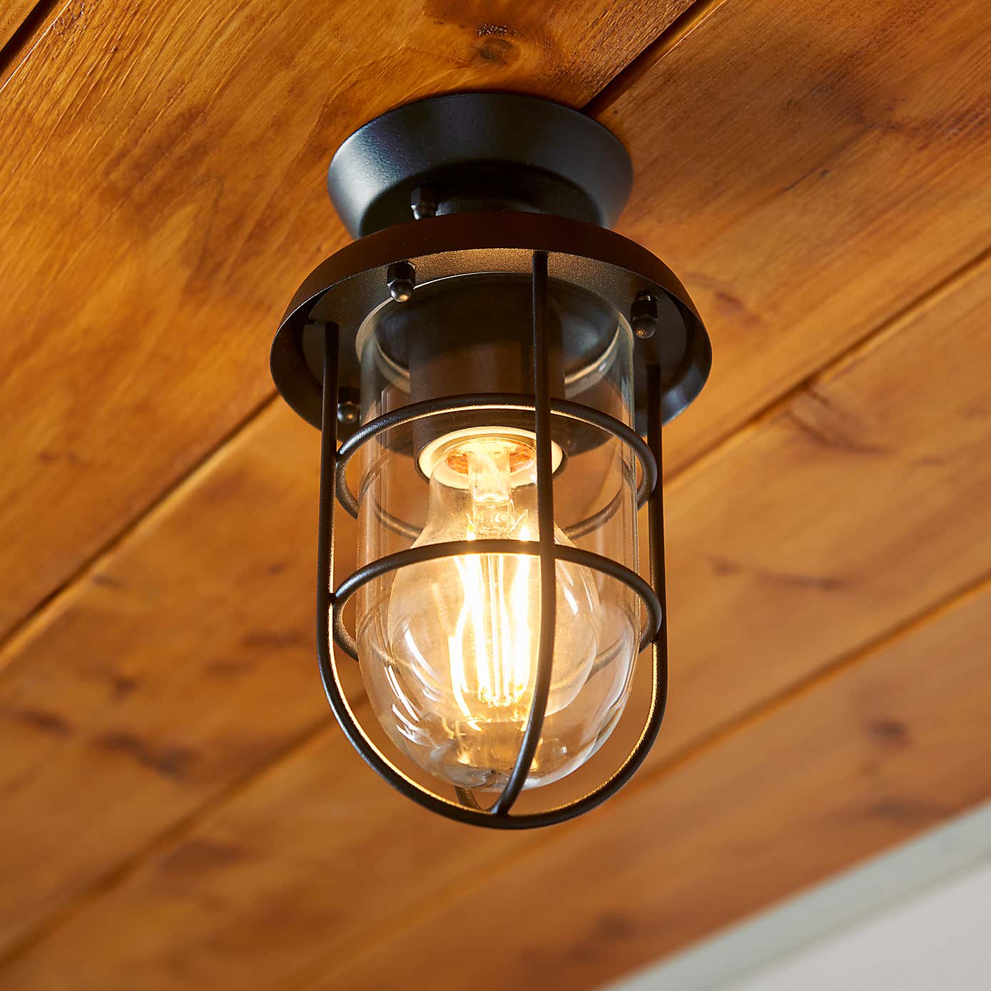 Barker Industrial Indoor Outdoor Flush Ceiling Light