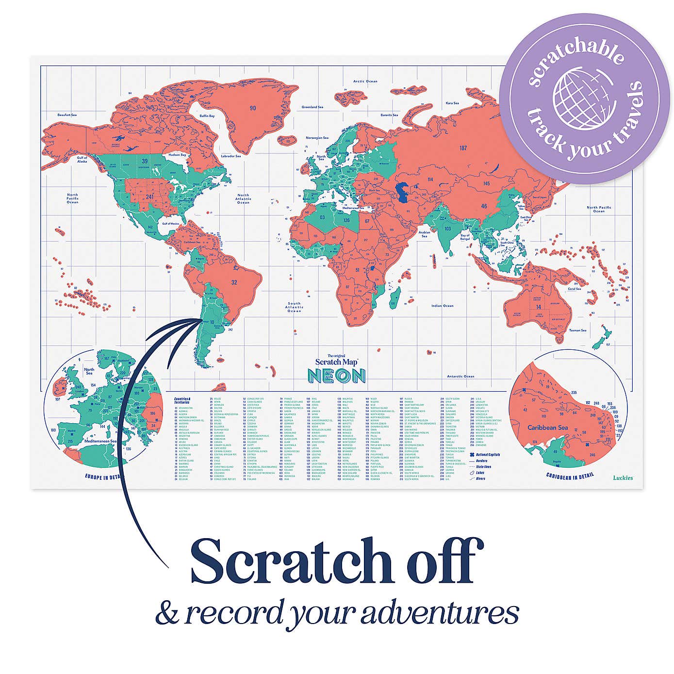 Luckies Coral Neon A3 Scratch Map