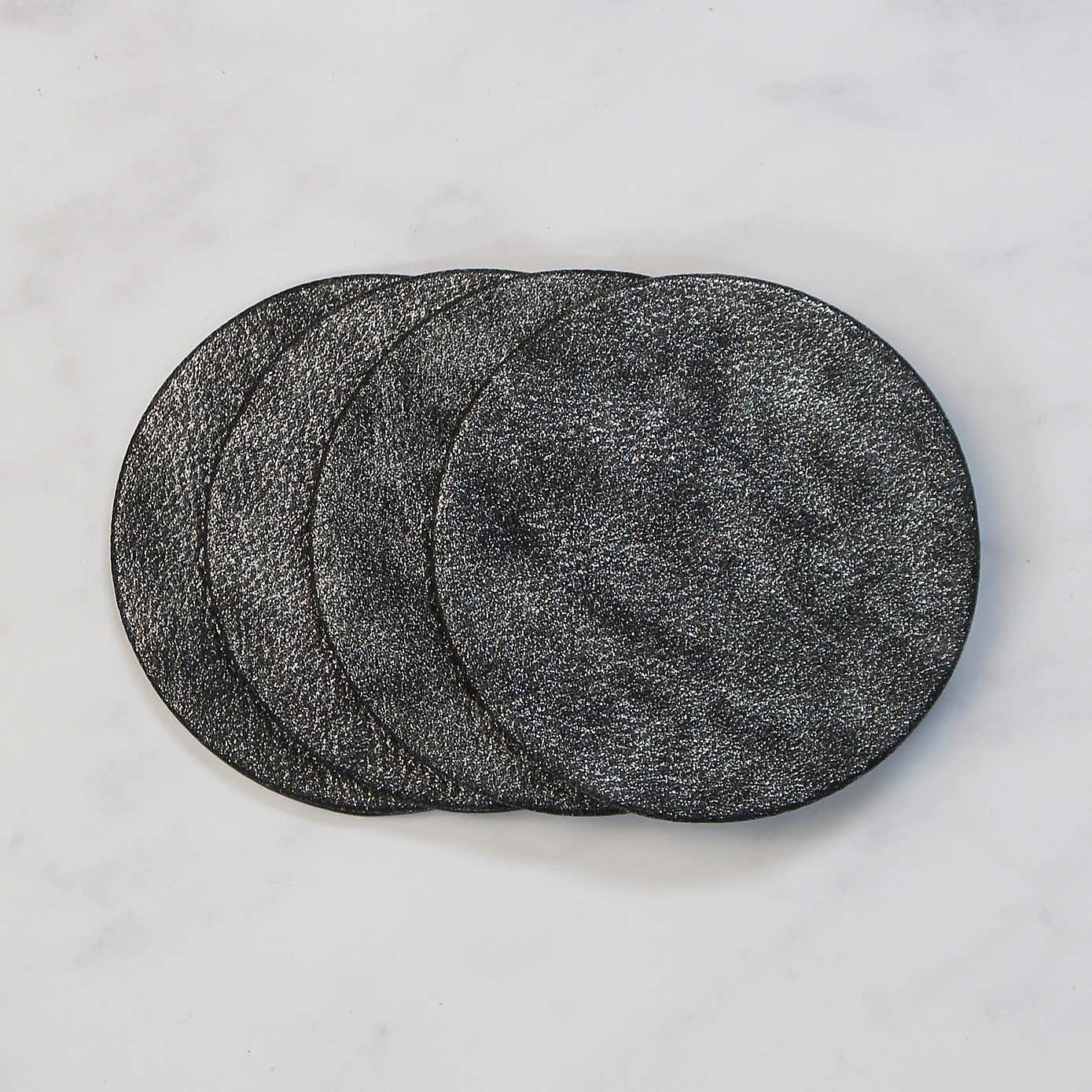 Set of 4 Black Sparkle Faux Leather Coasters