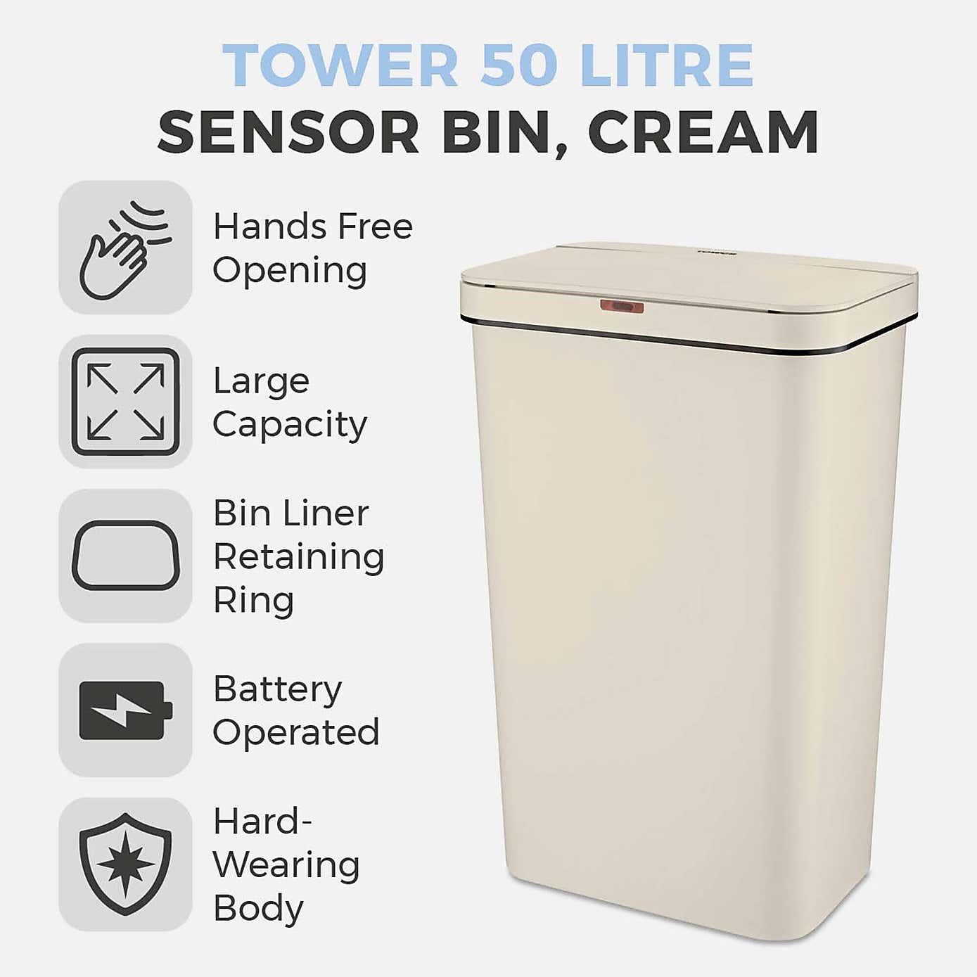 Tower 50L Rectangular Sensor Bin