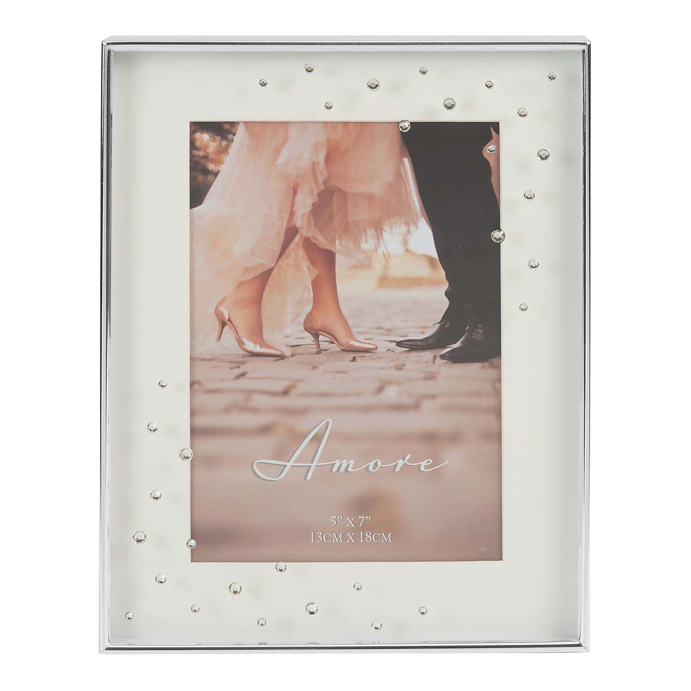 Amore Silver Plated Box Photo Frame with Crystals