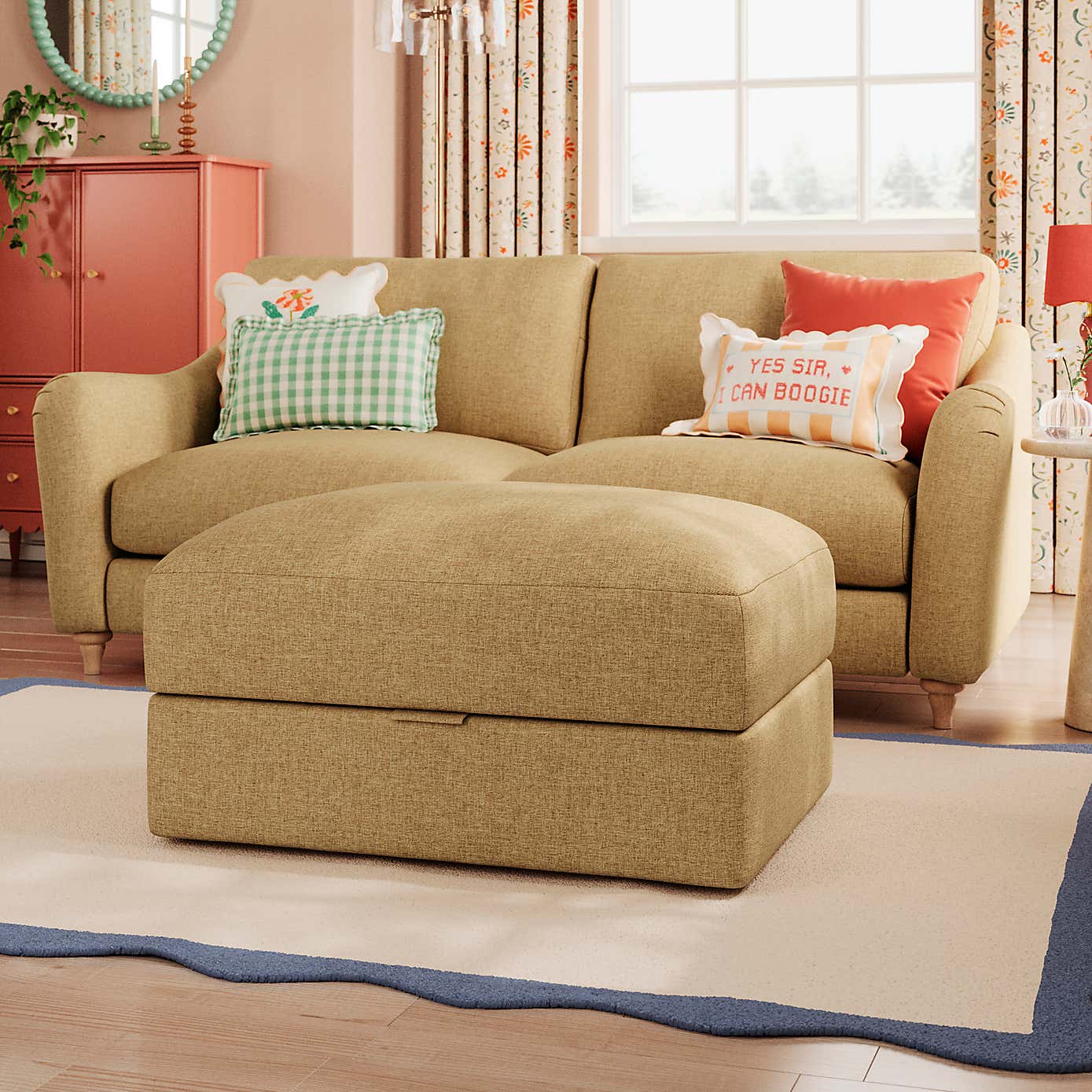 Hattie Slub Faux Linen Storage Footstool