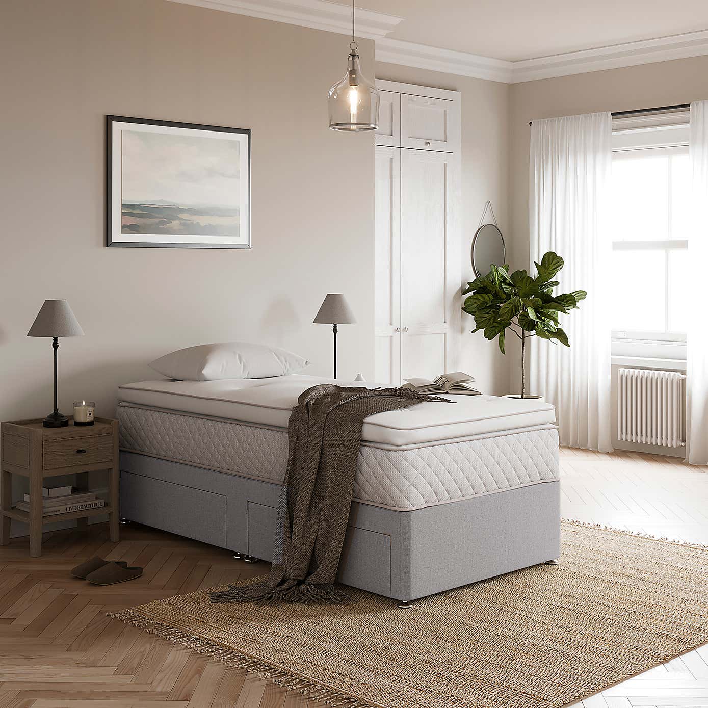 Fogarty Open Coil Memory Pillowtop Mattress and Divan Set, Faux Linen