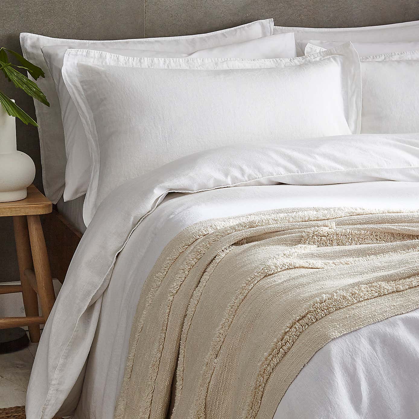 Cotton Linen White Duvet Cover & Pillowcase Set