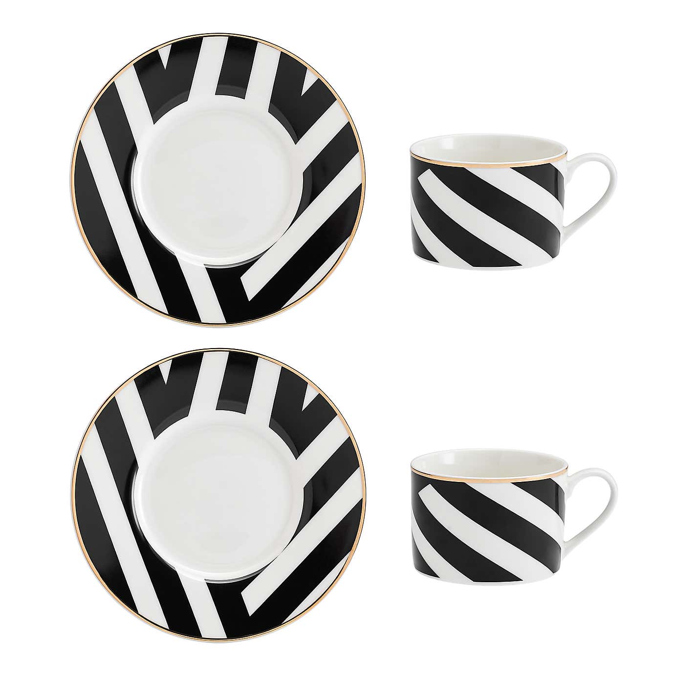 Mikasa Set of 2 Luxury Deco Stripe Clay Teacups & Saucers