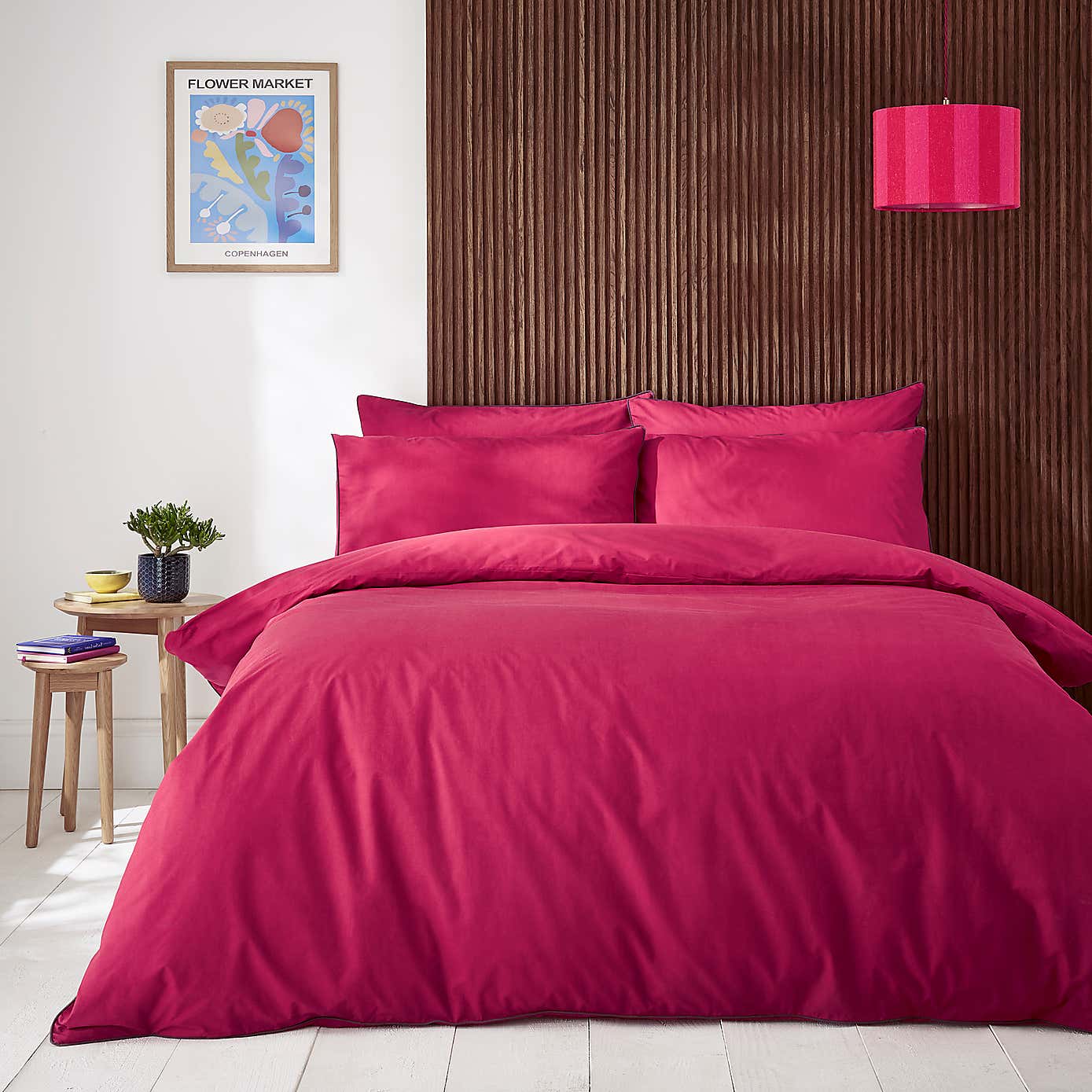 Elements Pure Cotton Magenta Duvet Cover and Pillowcase Set