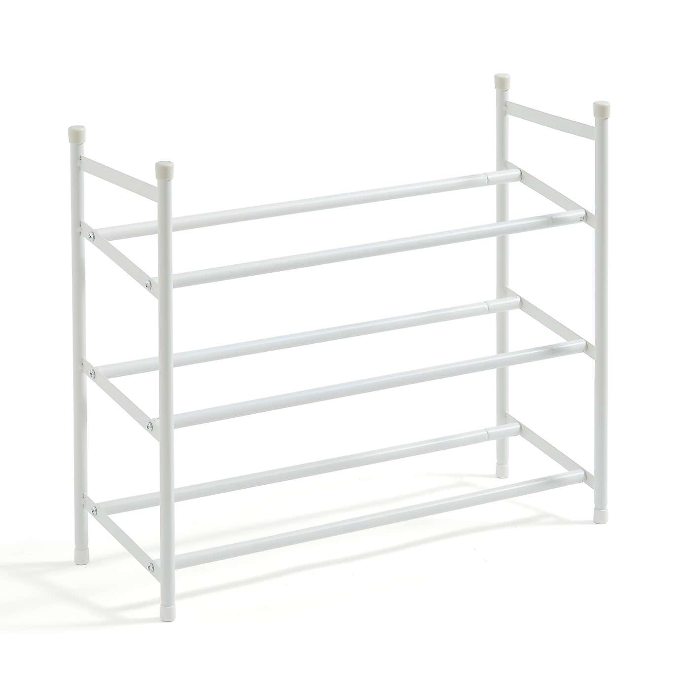 3 Tier White Extendable Shoe Rack